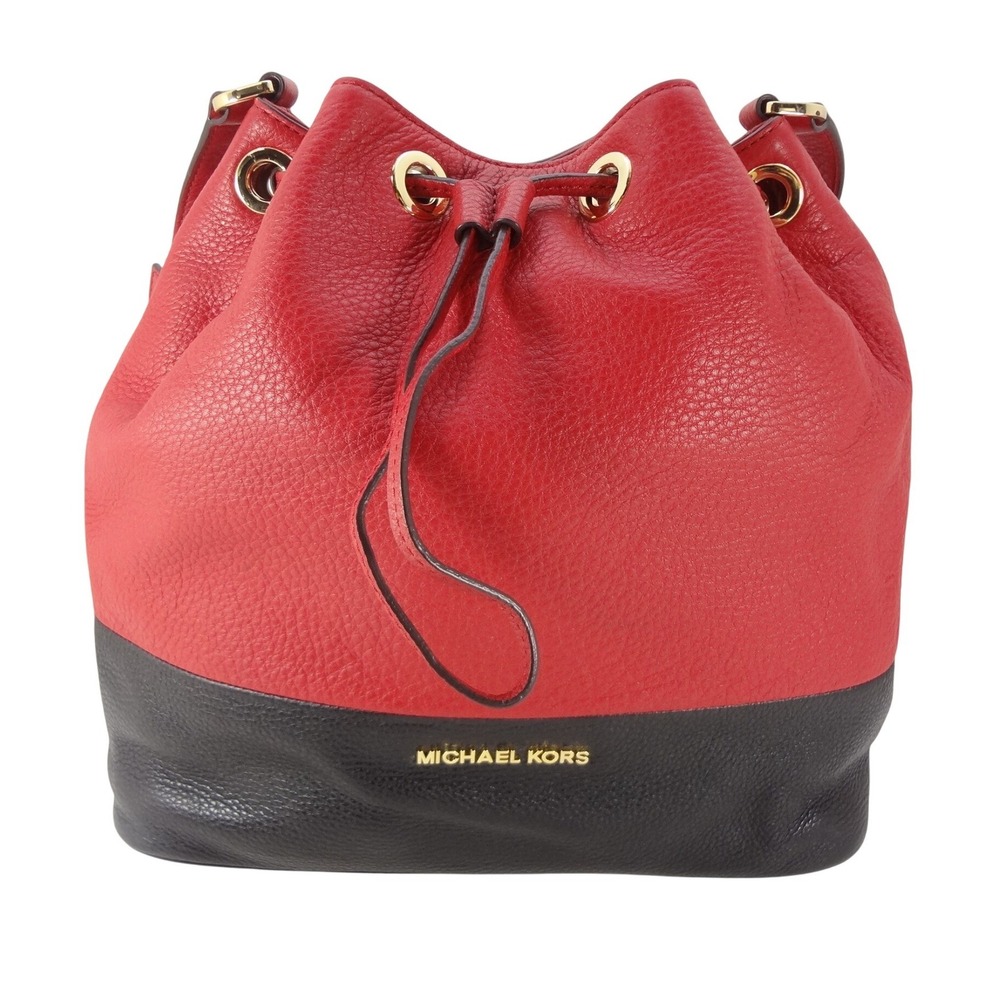 Michael Kors Bucket Bag Medium Red Black Excellent Colorblock Leather